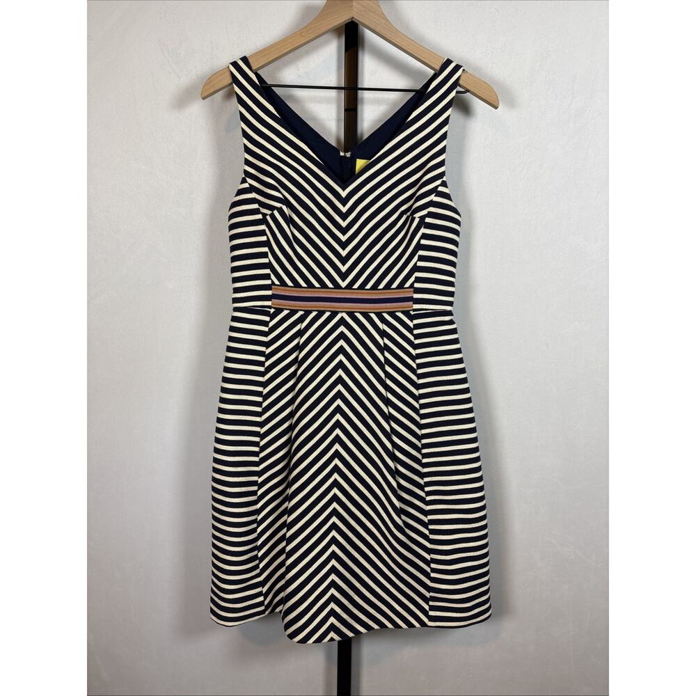 Anthropologie Maeve Striped Fit & Flare Dress Size 4 Navy White Nautical Preppy